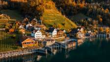 Quarten, Quinten, Lago di Walen, colori autunnali, sole mattutino, autunno