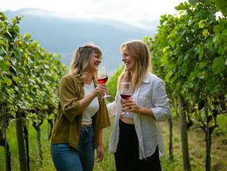 Degustazione di vini con zaino in spalla nella Bündner Herrschaft Fläsch, zaino degustazione vino, Bündner Herrschaft, Maienfeld, bere vino, zaino picnic, degustazione vino, autunno
