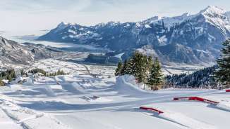 Snowpark "Riderpark" sul Pizol con vista sulla valle del Reno
