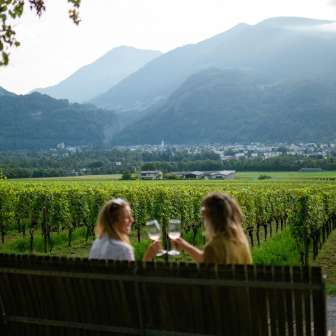 Degustazione di vini con vista sui vigneti © Heidiland Tourismus