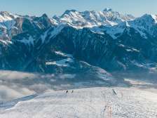 Pizol, inverno, neve, cielo blu, mare di nebbia, Pizolbahnen, umore mattutino, sci, pista