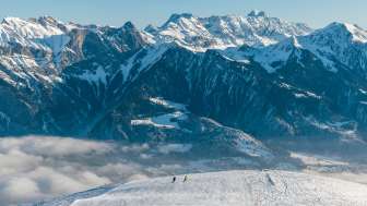 Pizol, inverno, neve, cielo blu, mare di nebbia, Pizolbahnen, umore mattutino, sci, pista