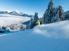 Pizol, inverno, neve, cielo blu, mare di nebbia, Pizolbahnen, umore mattutino, sci, pista