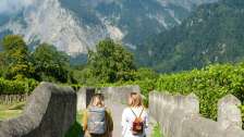 Fläsch, bicchiere da vino, zaino degustazione vino, Bündner Herrschaft, Maienfeld, bere vino, zaino da picnic, degustazione vino, autunno